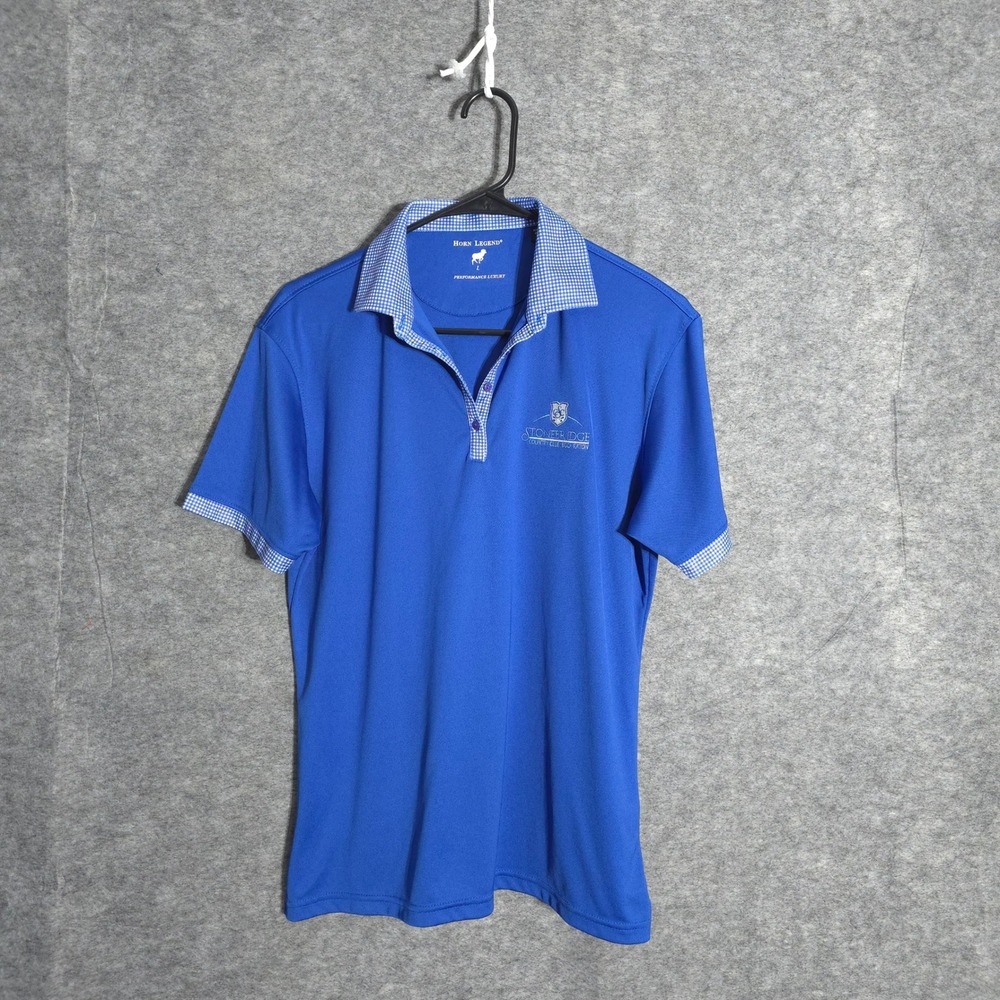 Horn Legend Polo Women Large Blue Gingham Trim Stonebridge Country Club Top